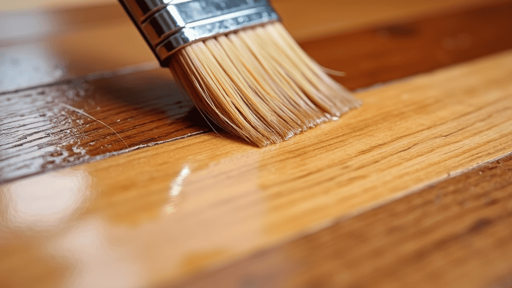 Applying protective varnish to hardwood floor