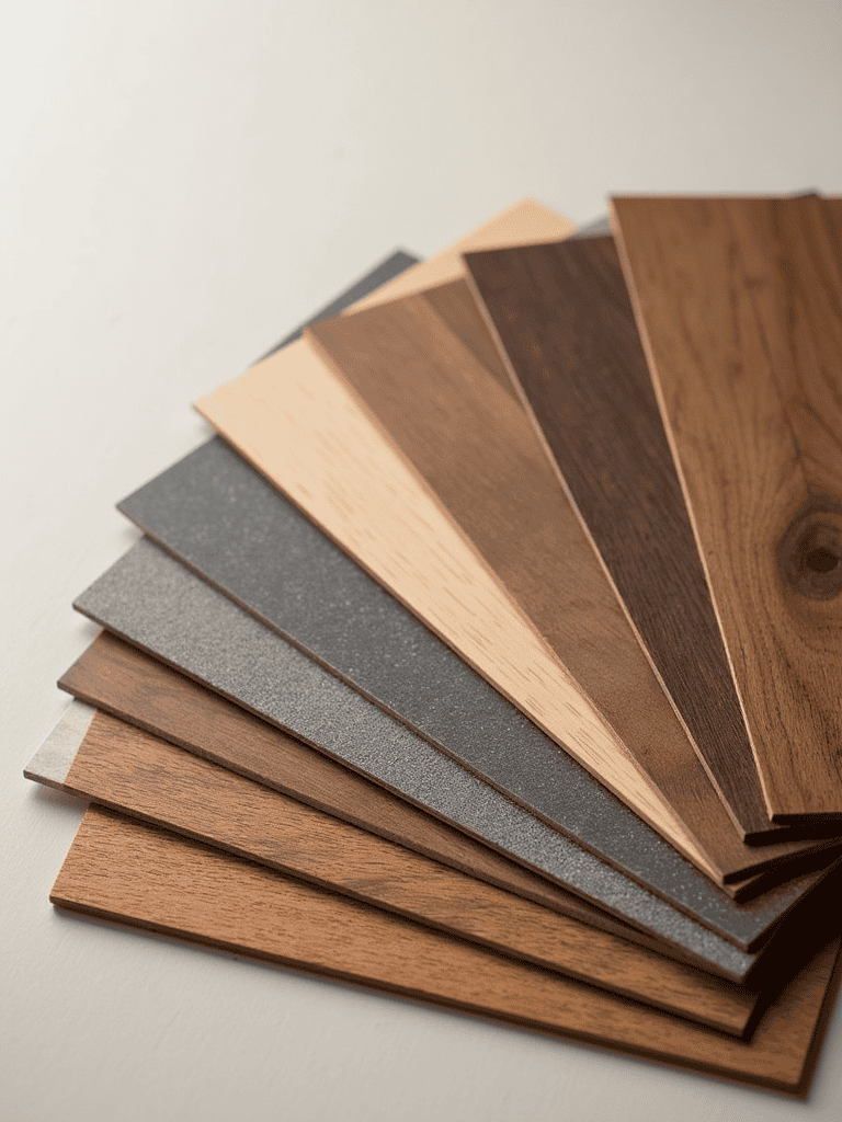 Laminate flooring samples in fan pattern