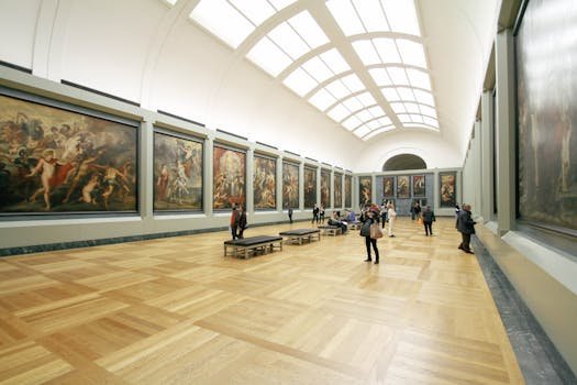 Visitors in an art gallery